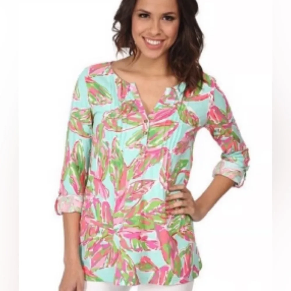 Lily Pulitzer Sarasota Floral Pintuck Tunic Size Medium - Picture 2 of 10